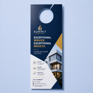 Custom door hangers printed on glossy cardstock with a hang hole