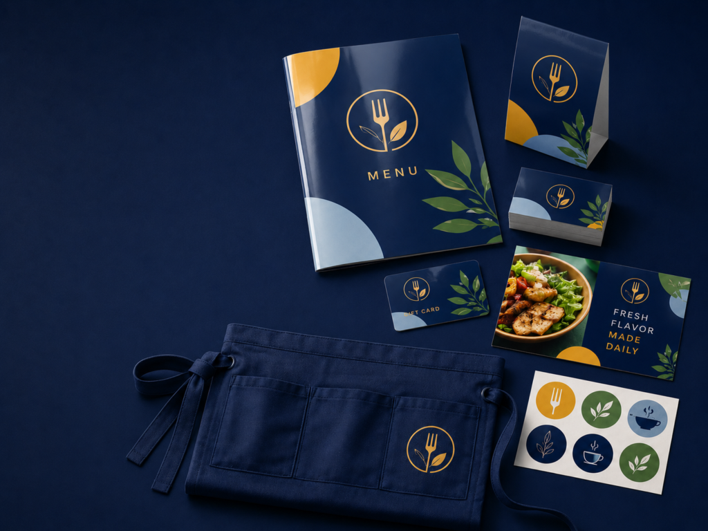 Restaurant marketing materials printed by Migo Services