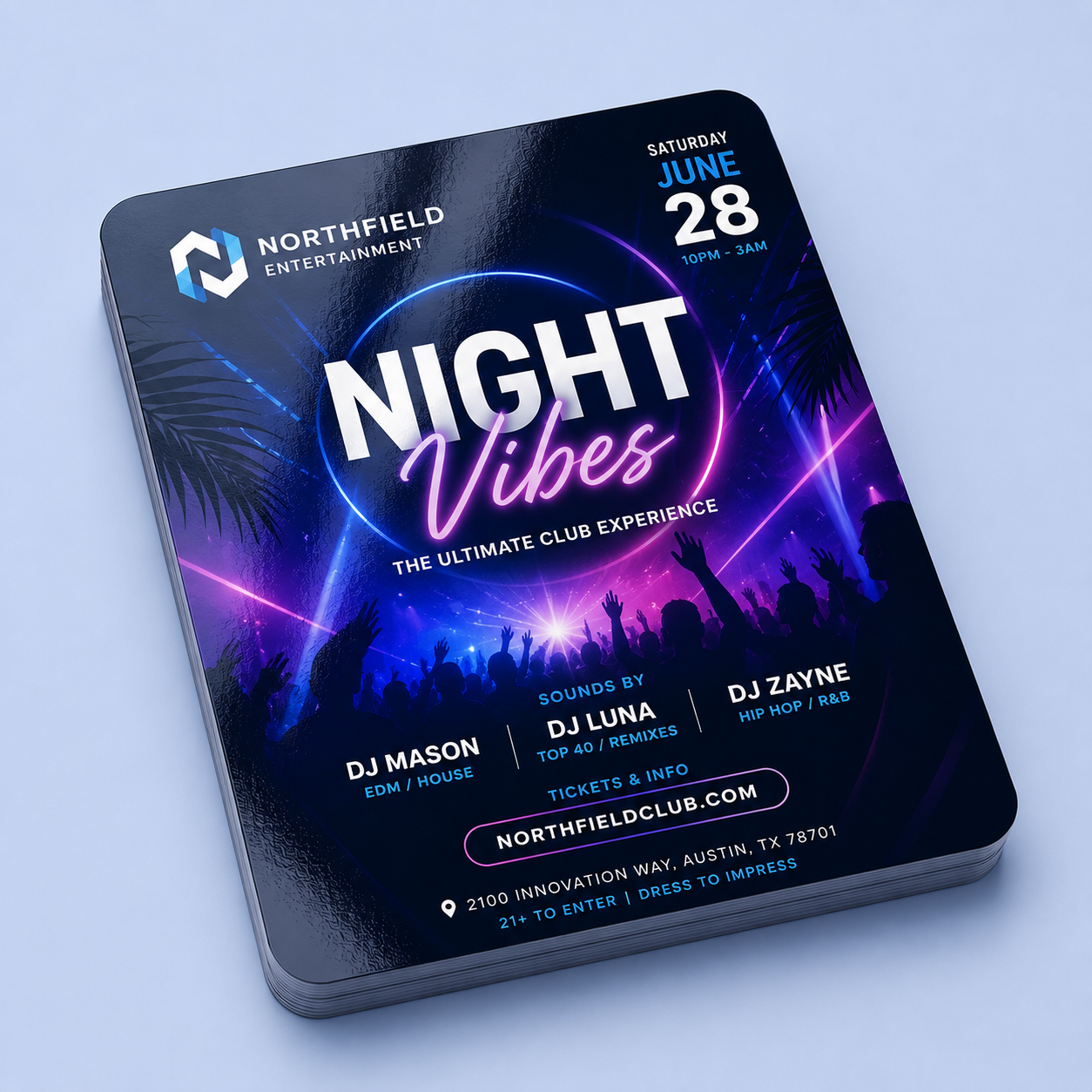 Club flyers with rounded corners