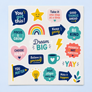 Custom kiss-cut sticker sheets printed in full color on 8.5 x 11 sheets