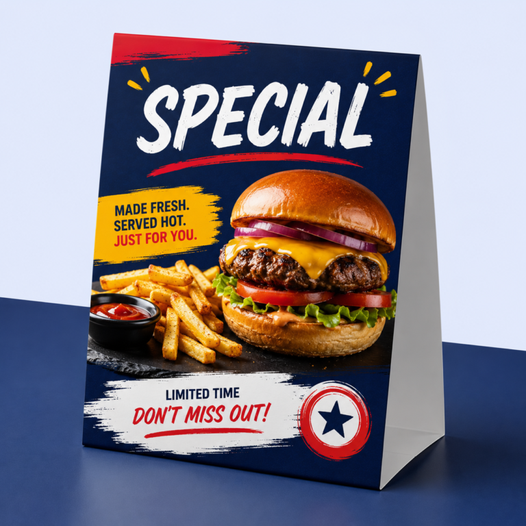Table Tents: restaurant marketing materials by Migo