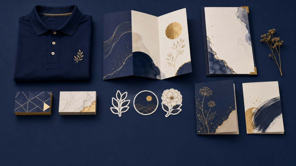 Assortment of custom-printed products by Migo Services